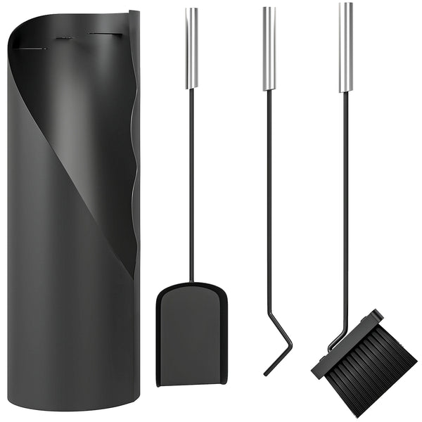 4 Pieces Fireplace Companion Set, Metal Fireplace Accessories Fireside Companion Set with Broom, Shovel, Poker and Bucket, Silver