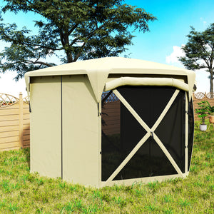 Pop Up Gazebo Screen Tent House, 11 x 11ft with UPF30+ Removable Roof Cover, 4 Roll-up Wind Panels and Carry Bag for Camping, Patio, Backyard, Lawn, Beige