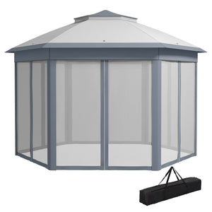 13' x 13' Pop Up Gazebo, Hexagonal Canopy Shelter with 6 Zippered Mesh Netting, Event Tent with Strong Steel Frame for Patio Backyard Garden Wedding Party, Gray