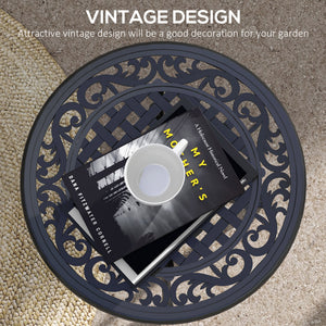 23.6" Patio Table, Outdoor Coffee Table, Round Hollow Top Design Side Table with Cast Aluminium Frame, Adjustable Feet for Garden, Balcony, Black