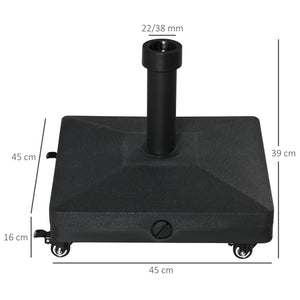 20kg Heavy Duty Garden Parasol Base Stand with Wheels Sand or Water Filled Patio Umbrella Base Square Outdoor Umbrella Stand Holder, Black