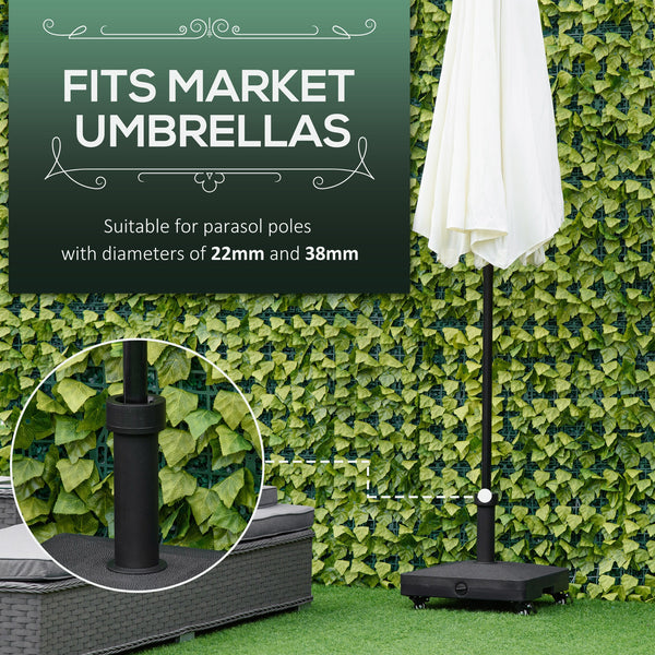 20kg Heavy Duty Garden Parasol Base Stand with Wheels Sand or Water Filled Patio Umbrella Base Square Outdoor Umbrella Stand Holder, Black