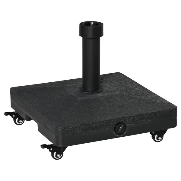 20kg Heavy Duty Garden Parasol Base Stand with Wheels Sand or Water Filled Patio Umbrella Base Square Outdoor Umbrella Stand Holder, Black