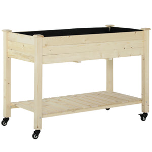 Raised Garden Bed Mobile Elevated Wood Planter Box w/ Lockable Wheels, Storage Shelf  for Herbs and Vegetables Backyard Patio Balcony Zebrano, Natural