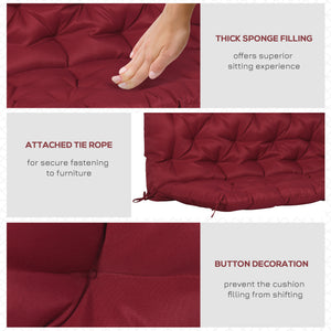 2 Seater Garden Bench Cushions, Thick Outdoor Non-Slip 2 Seater Soft Pad With Backrest for Garden Patio, 47" x 43" x 5", Wine Red
