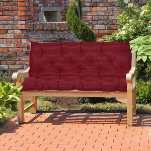 2 Seater Garden Bench Cushions, Thick Outdoor Non-Slip 2 Seater Soft Pad With Backrest for Garden Patio, 47" x 43" x 5", Wine Red