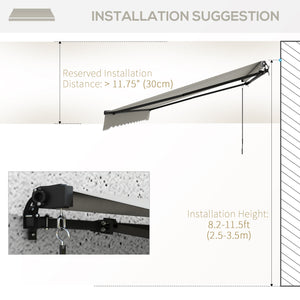  13' x 10' Retractable Awning, Patio Awning Sunshade Shelter with Manual Crank Handle, 280gsm UV Resistant Fabric and Aluminum Frame, for Balcony, Yard, Light Grey