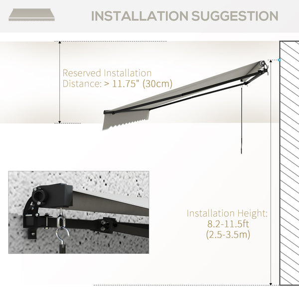  13' x 10' Retractable Awning, Patio Awning Sunshade Shelter with Manual Crank Handle, 280gsm UV Resistant Fabric and Aluminum Frame, for Balcony, Yard, Light Grey