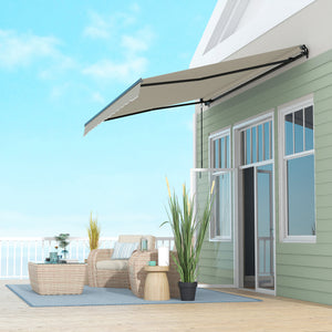  13' x 10' Retractable Awning, Patio Awning Sunshade Shelter with Manual Crank Handle, 280gsm UV Resistant Fabric and Aluminum Frame, for Balcony, Yard, Light Grey