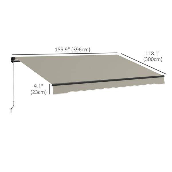  13' x 10' Retractable Awning, Patio Awning Sunshade Shelter with Manual Crank Handle, 280gsm UV Resistant Fabric and Aluminum Frame, for Balcony, Yard, Light Grey
