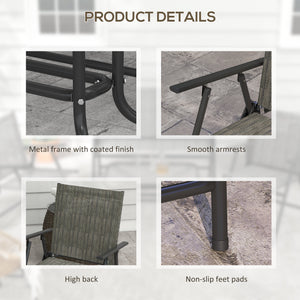 Outdoor 4 Pieces Patio Furniture Set with Breathable Mesh Fabric Seat & Backrest, Garden Set with Two Foldable Armchairs, a Loveseat & Glass Top Table, Mixed Brown