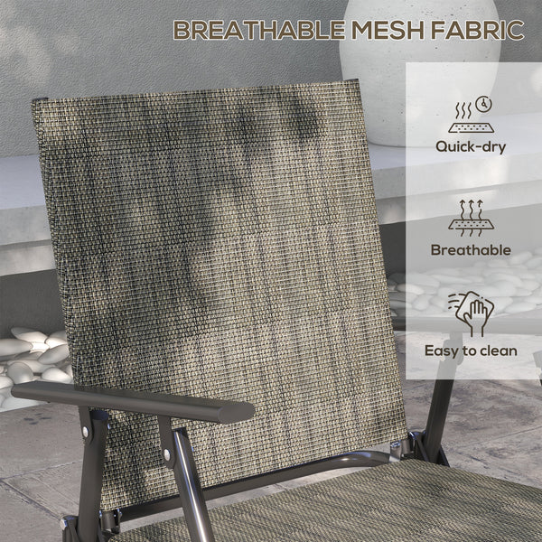 Outdoor 4 Pieces Patio Furniture Set with Breathable Mesh Fabric Seat & Backrest, Garden Set with Two Foldable Armchairs, a Loveseat & Glass Top Table, Mixed Brown