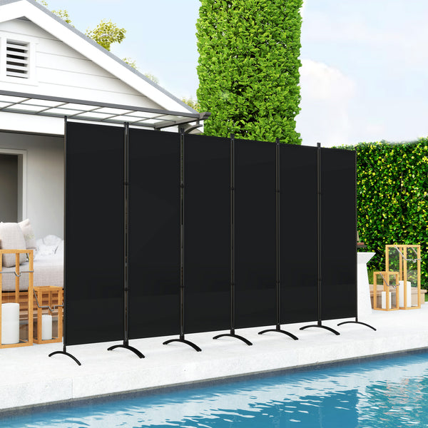 6 Panel Folding Outdoor Privacy Screen, 5.7FT Tall Room Divider with UV30+ Protection, Freestanding Privacy Panel Partition with Stable Base for Indoor Outdoor, Black