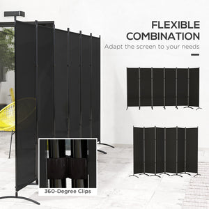 6 Panel Folding Outdoor Privacy Screen, 5.7FT Tall Room Divider with UV30+ Protection, Freestanding Privacy Panel Partition with Stable Base for Indoor Outdoor, Black
