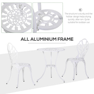 3 Piece Patio Bistro Set for 2, Outdoor Aluminium Garden Table and Chairs with Umbrella Hole for Balcony, White