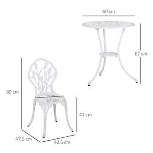 3 Piece Patio Bistro Set for 2, Outdoor Aluminium Garden Table and Chairs with Umbrella Hole for Balcony, White