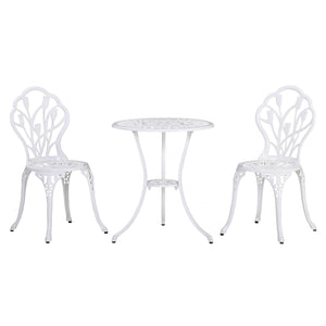 3 Piece Patio Bistro Set for 2, Outdoor Aluminium Garden Table and Chairs with Umbrella Hole for Balcony, White