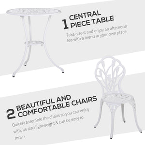 3 Piece Patio Bistro Set for 2, Outdoor Aluminium Garden Table and Chairs with Umbrella Hole for Balcony, White