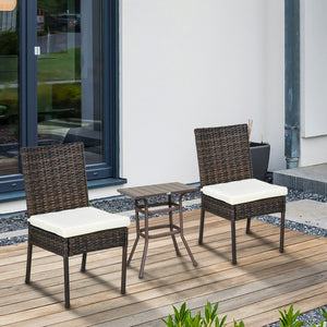 2 Pieces PE Rattan Outdoor Dining Chairs with Cushion, Patio Wicker Dining Chairs with Backrest for Patio, Deck, Garden, Brown