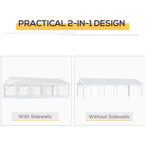 Outsunny 13' x 26' Heavy Duty Party Tent & Carport with Removable Sidewalls and Double Doors, Large Canopy Tent, Sun Shade Shelter, for Parties, Wedding, Outdoor Events, BBQ, White