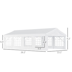 Outsunny 13' x 26' Heavy Duty Party Tent & Carport with Removable Sidewalls and Double Doors, Large Canopy Tent, Sun Shade Shelter, for Parties, Wedding, Outdoor Events, BBQ, White