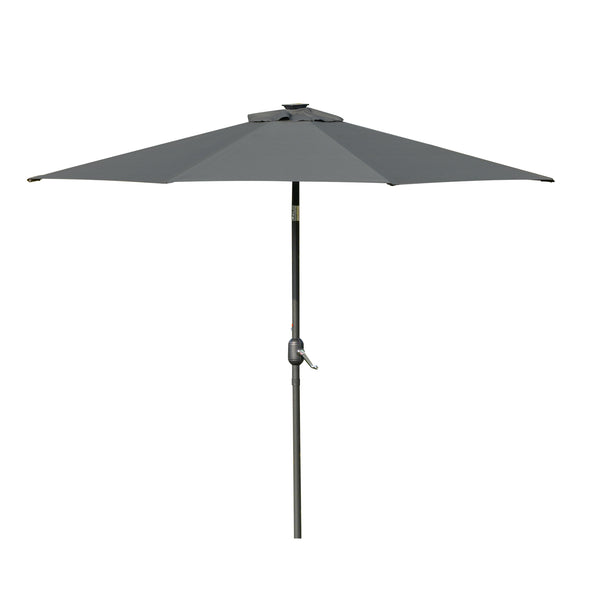 9ft Solar Patio Umbrella Outdoor Sunshade 24 LED Lights Tilt Canopy, Charcoal Grey
