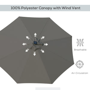 9ft Solar Patio Umbrella Outdoor Sunshade 24 LED Lights Tilt Canopy, Charcoal Grey