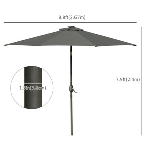 9ft Solar Patio Umbrella Outdoor Sunshade 24 LED Lights Tilt Canopy, Charcoal Grey