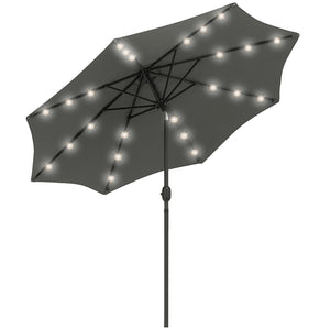 9ft Solar Patio Umbrella Outdoor Sunshade 24 LED Lights Tilt Canopy, Charcoal Grey