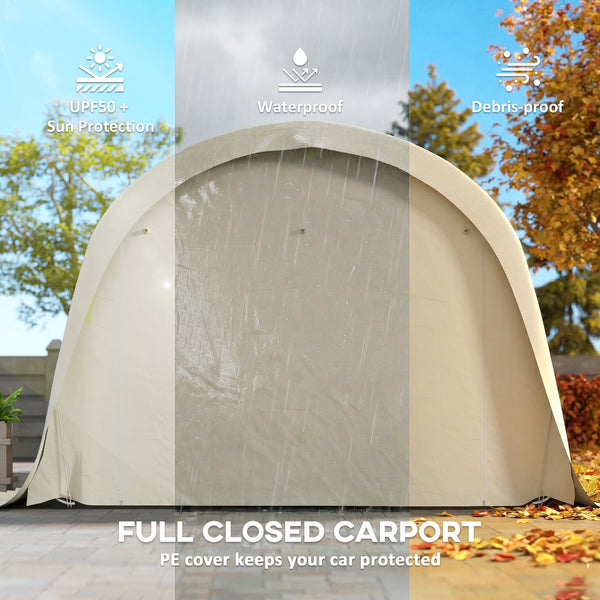 12' x 23.6' Heavy Duty Carport, Portable Garage Car Canopy Tent with UPF50+ Sun Protection, Galvanized Frame, Large Roll-Up Door for Cars, Trucks, Boats, Motorcycle, Bike, Beige