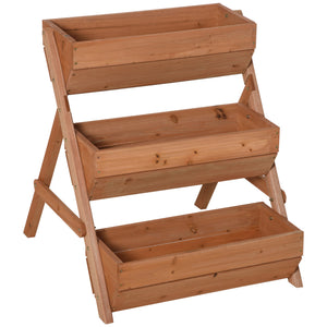 3 Tier 66L Raised Garden Bed Wooden Elevated Planter Box Kit for Flower, Vegetable, Herb, 65 x 75 x 76cm, Brown