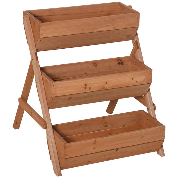3 Tier 66L Raised Garden Bed Wooden Elevated Planter Box Kit for Flower, Vegetable, Herb, 65 x 75 x 76cm, Brown