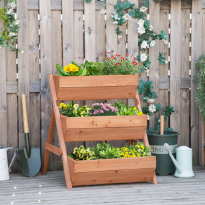 3 Tier 66L Raised Garden Bed Wooden Elevated Planter Box Kit for Flower, Vegetable, Herb, 65 x 75 x 76cm, Brown