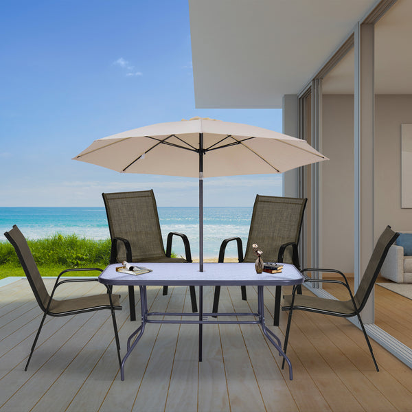 4 Pieces Garden Chairs, Stackable Outdoor Chairs with High Backrest and Armrest, Breathable Mesh Fabric Dining Chair Set of 4, Mixed Brown
