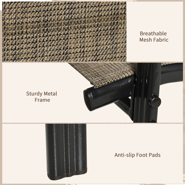 4 Pieces Garden Chairs, Stackable Outdoor Chairs with High Backrest and Armrest, Breathable Mesh Fabric Dining Chair Set of 4, Mixed Brown