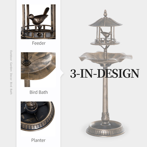 3-in-1 Garden Bird Bath Bowl Pedastal with Bird Feeder, Large Water Basin, & Underneath Flower Planter