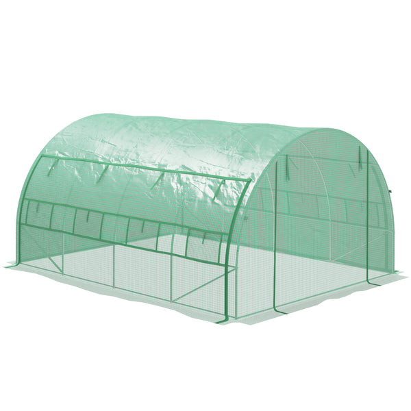 4 x 3 x 2 m Polytunnel Greenhouse with Roll-up Side Walls, Walk-in Grow House Tent with Steel Frame, Reinforced Cover, Zipped Door and 12 Mesh Windows for Garden, Green