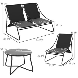 4 Seater Garden Furniture Set, Conversation Set with Loveseat Sofa, Chairs, Glass Coffee Table, Thick Cushions, Steel Outdoor Sofa for Balcony, Poolside, Conservatory, Light Grey