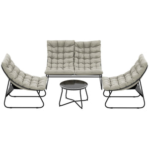 4 Seater Garden Furniture Set, Conversation Set with Loveseat Sofa, Chairs, Glass Coffee Table, Thick Cushions, Steel Outdoor Sofa for Balcony, Poolside, Conservatory, Light Grey