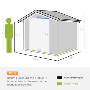 9 x 6ft Metal Garden Shed, Outdoor Storage Tool House with Ventilation Slots, Foundation Kit and Lockable Double Doors, Dark Grey