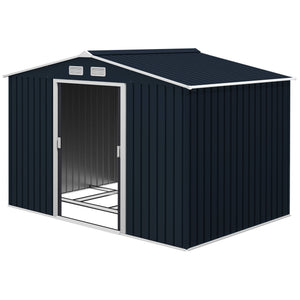 9' x 6' Garden Storage Shed with Foundation Kit, Metal Tool Storage House with Double Doors for Outdoor Patio Yard, Dark Grey
