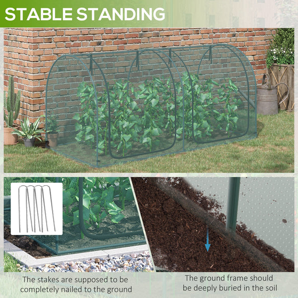 8' x 4' Crop Cage, Plant Protection Tent, with Two Zippered Doors and 4 Ground Stakes, for Garden, Yard, Lawn, Dark Green