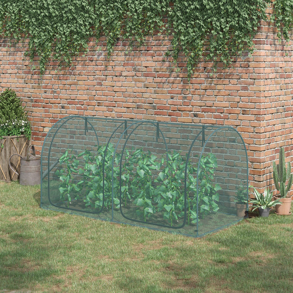8' x 4' Crop Cage, Plant Protection Tent, with Two Zippered Doors and 4 Ground Stakes, for Garden, Yard, Lawn, Dark Green