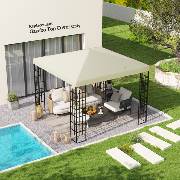 3 x 3(m) Gazebo Canopy Replacement Cover, Garden Gazebo Roof Replacement with Drain Holes, Water Resistant PVC Coating, 370g/㎡, UPF30+, TOP COVER ONLY, Cream White