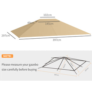 3 x 4m Gazebo Canopy Replacement Covers, Garden Gazebo Roof Replacement with Vents and Drain Holes, TOP COVER ONLY, Khaki