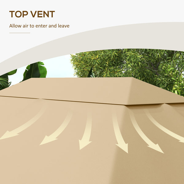 3 x 4m Gazebo Canopy Replacement Covers, Garden Gazebo Roof Replacement with Vents and Drain Holes, TOP COVER ONLY, Khaki
