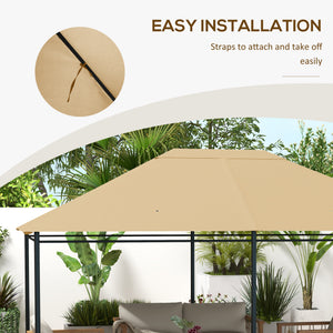 3 x 4m Gazebo Canopy Replacement Covers, Garden Gazebo Roof Replacement with Vents and Drain Holes, TOP COVER ONLY, Khaki