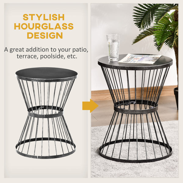 16" Steel Patio Side Table, Garden End Table with Hourglass Design, Accent Table for Outdoor and Indoor Use, Black