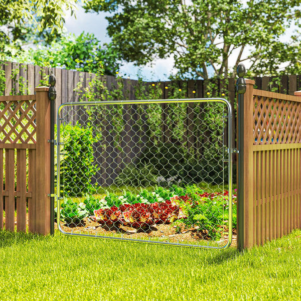 Garden Gate Chain Link Fence Gate, Galvanized Steel Garden Door for Yard Entrance Way, 26-71 in. W x 4 ft. H, Silver