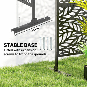 Metal Outdoor Privacy Screen, 78" x 48" Freestanding Outdoor Divider with Stand, Decorative Privacy Panel with Willow Branch Cut-out Design for Garden Backyard, Black